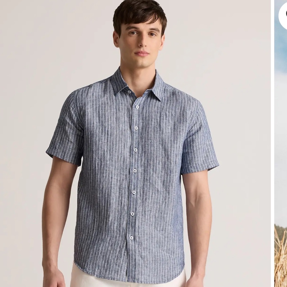 Quince European Linen Relaxed Short Sleeve  chambray stripe